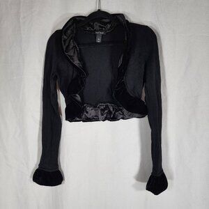 White House Black Market Whimsigoth Black Velvet Ruffle Shrug Womens S